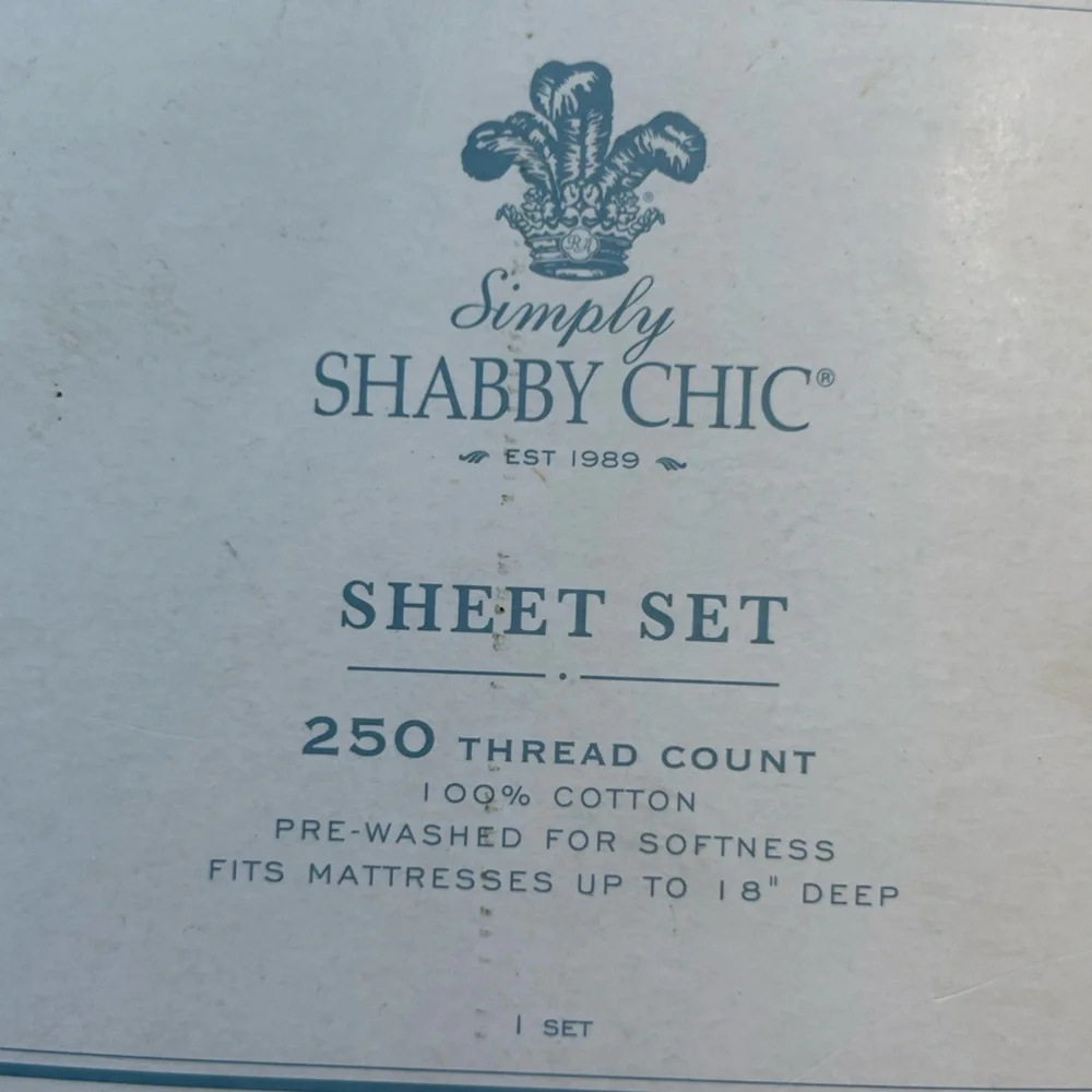 Simply Shabby Chic Sheet Set Cream Moss Green Bedding 100% Cotton Twin NWT